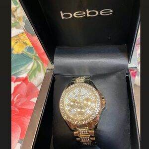 Bebe Woman Gold Fashion Crystal Dial Bezel Watch